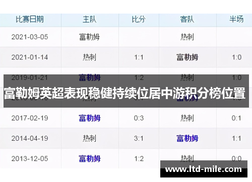 富勒姆英超表现稳健持续位居中游积分榜位置 富勒姆英超表现稳健持续位居中游积分榜位置