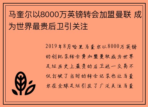 马奎尔以8000万英镑转会加盟曼联 成为世界最贵后卫引关注 马奎尔以8000万英镑转会加盟曼联 成为世界最贵后卫引关注
